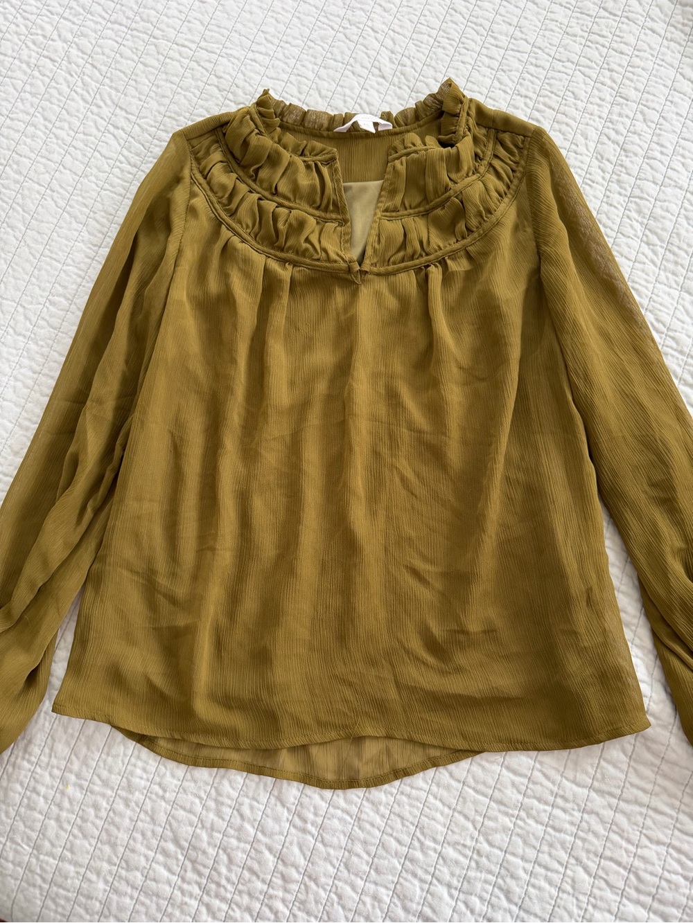LC Lauren Conrad Olive Ruffled Yoke Blouse